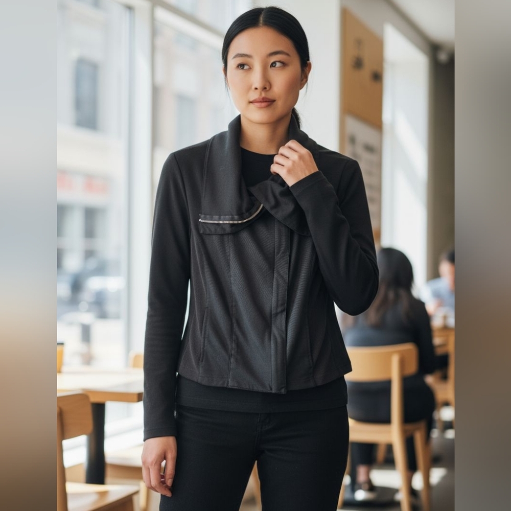 😻 3/$30 Armani Exchange Black Women's Cardigan With Zipper Detail Size Small